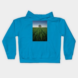 Solitary tree in the green field Kids Hoodie